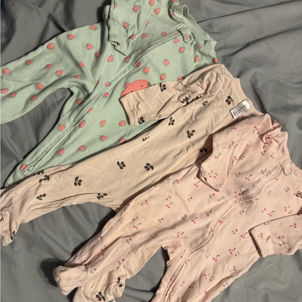 Set of Three Baby Onesies with Fruit Patterns
